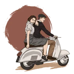 Vespa mit 2 Personen, Retro