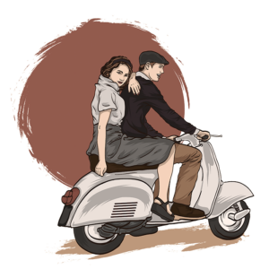 Vespa mit 2 Personen, Retro